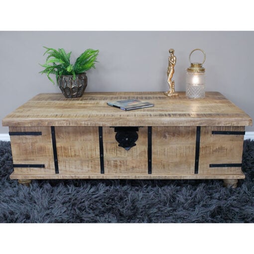 Industrial Rustic Solid Light Mango Wood Trunk Lift Top Large Storage Coffee Table Bench 132cm Industrial Rustic Solid Light Mango Wood Trunk Lift Top Large Storage Coffee Table Bench 132cm