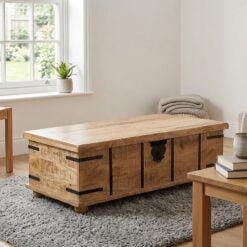 Industrial Rustic Solid Light Mango Wood Trunk Lift Top Large Storage Coffee Table Bench 132cm