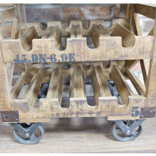 Industrial Solid Mango Wood And Black Metal 4 Tier Drinks Trolley With Wine Storage 88cm