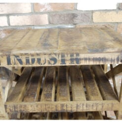 Industrial Solid Mango Wood And Black Metal 4 Tier Drinks Trolley With Wine Storage 88cm