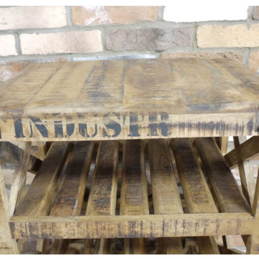 Industrial Solid Mango Wood And Black Metal 4 Tier Drinks Trolley With Wine Storage 88cm