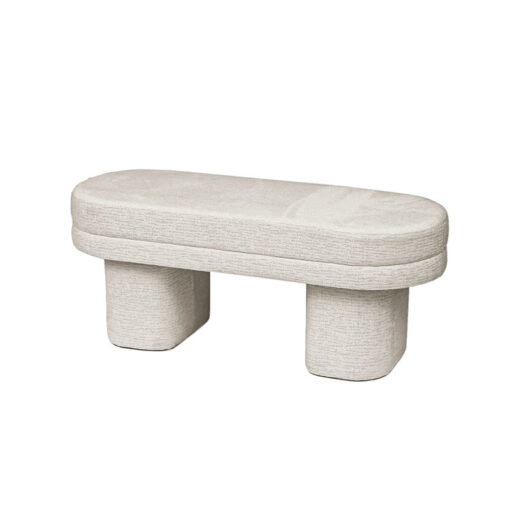 Oval Cream Chenille Upholstered Dressing Room Bedroom Bench Ottoman 112cm