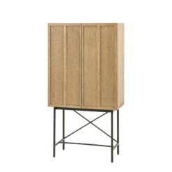 Retro Industrial Panelled Smoked Light Oak Wood And Black Metal 2 Door Drinks Bar Cabinet 160cm