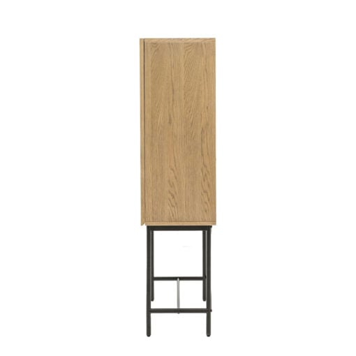 Retro Industrial Panelled Smoked Light Oak Wood And Black Metal 2 Door Drinks Bar Cabinet 160cm