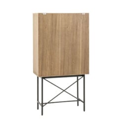 Retro Industrial Panelled Smoked Light Oak Wood And Black Metal 2 Door Drinks Bar Cabinet 160cm