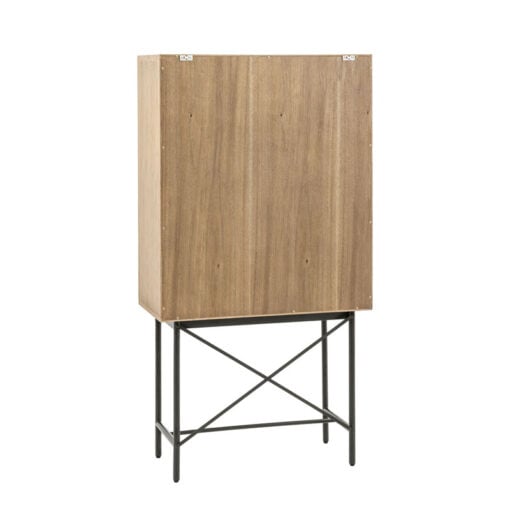 Retro Industrial Panelled Smoked Light Oak Wood And Black Metal 2 Door Drinks Bar Cabinet 160cm