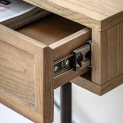 Retro Industrial Panelled Smoked Light Oak Wood And Black Metal 2 Drawer Slim Console Table 110cm