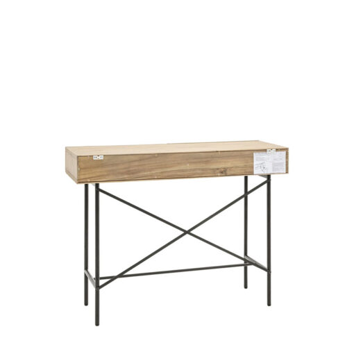 Retro Industrial Panelled Smoked Light Oak Wood And Black Metal 2 Drawer Slim Console Table 110cm
