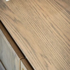 Retro Industrial Panelled Smoked Light Oak Wood And Black Metal 3 Door TV Stand Media Unit 125cm