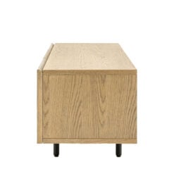 Retro Industrial Panelled Smoked Light Oak Wood And Black Metal 3 Door TV Stand Media Unit 125cm