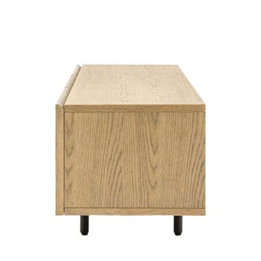 Retro Industrial Panelled Smoked Light Oak Wood And Black Metal 3 Door TV Stand Media Unit 125cm