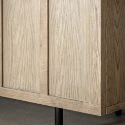 Retro Industrial Panelled Smoked Light Oak Wood And Black Metal 4 Door Large Sideboard 166cm