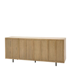 Retro Industrial Panelled Smoked Light Oak Wood And Black Metal 4 Door Large Sideboard 166cm