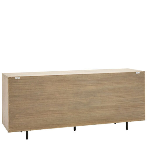 Retro Industrial Panelled Smoked Light Oak Wood And Black Metal 4 Door Large Sideboard 166cm