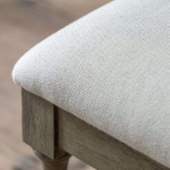 Rustic Country Farmhouse Light Mindy Wood Natural Linen Seat Dressing Stool With Hand Carved Legs