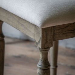 Rustic Country Farmhouse Light Mindy Wood Natural Linen Seat Dressing Stool With Hand Carved Legs