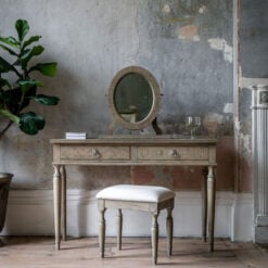 Rustic Country Farmhouse Light Mindy Wood Natural Linen Seat Dressing Stool With Hand Carved Legs