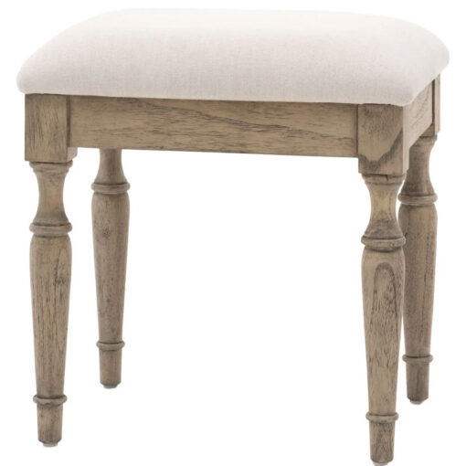Rustic Country Farmhouse Light Mindy Wood Natural Linen Seat Dressing Stool With Hand Carved Legs Rustic Country Farmhouse Light Mindy Wood Natural Linen Seat Dressing Stool With Hand Carved Legs