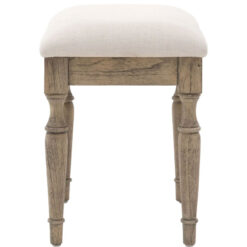 Rustic Country Farmhouse Light Mindy Wood Natural Linen Seat Dressing Stool With Hand Carved Legs