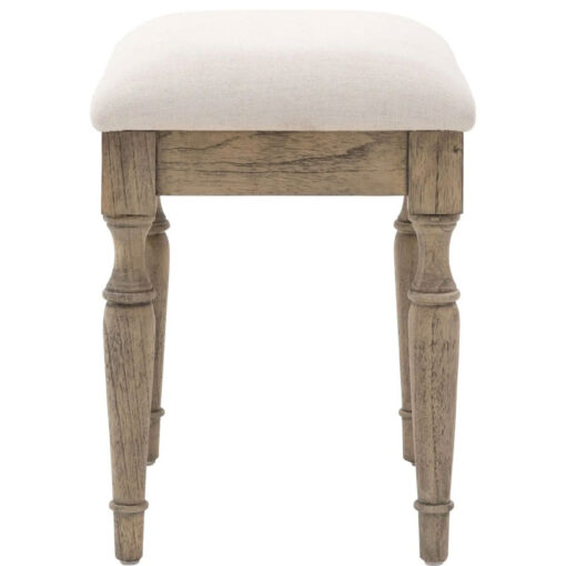 Rustic Country Farmhouse Light Mindy Wood Natural Linen Seat Dressing Stool With Hand Carved Legs Rustic Country Farmhouse Light Mindy Wood Natural Linen Seat Dressing Stool With Hand Carved Legs