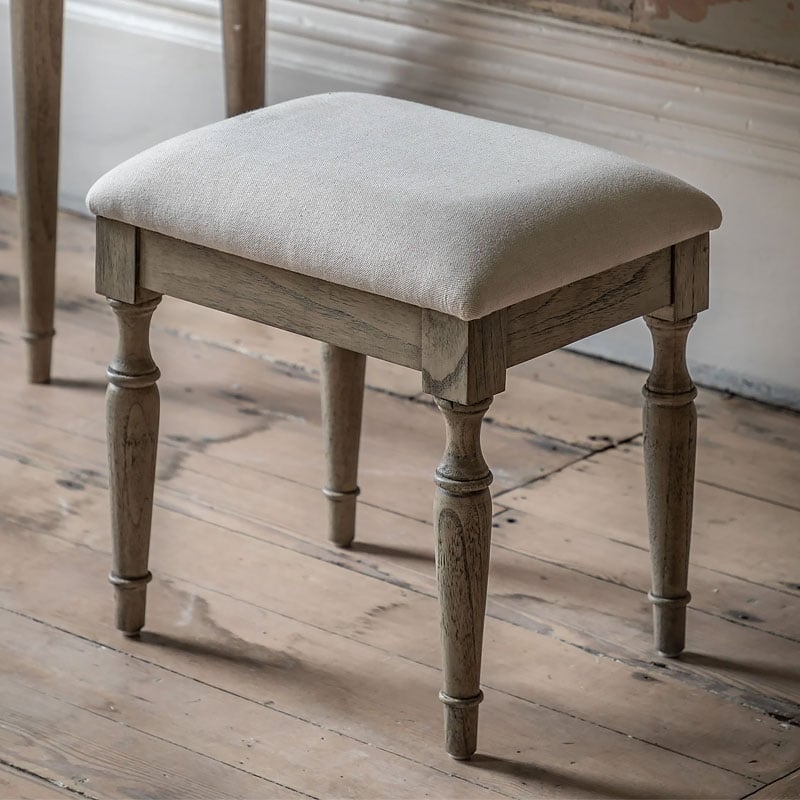 Rustic Country Farmhouse Light Mindy Wood Natural Linen Seat Dressing Stool With Hand Carved Legs Rustic Country Farmhouse Light Mindy Wood Natural Linen Seat Dressing Stool With Hand Carved Legs