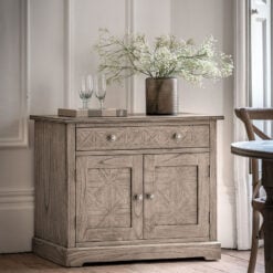 Rustic Country Farmhouse Light Mindy Wood Parquet 1 Drawer 2 Door Small Sideboard Cabinet 96cm