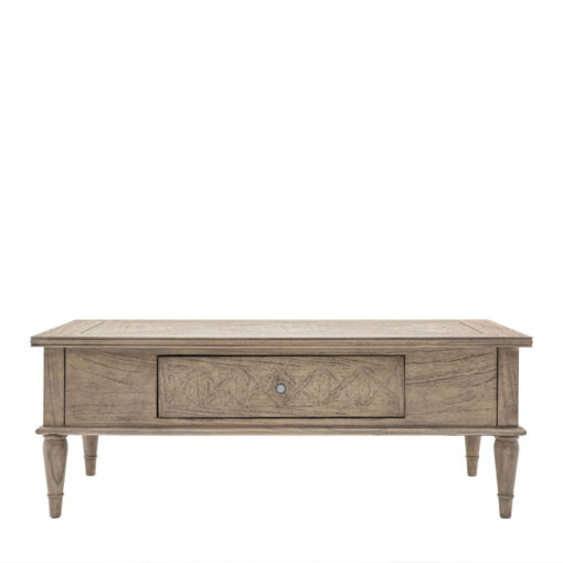 Rustic Country Farmhouse Light Mindy Wood Parquet 1 Push Drawer Large Coffee Table 120cm