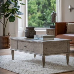 Rustic Country Farmhouse Light Mindy Wood Parquet 1 Push Drawer Large Coffee Table 120cm