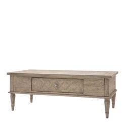 Rustic Country Farmhouse Light Mindy Wood Parquet 1 Push Drawer Large Coffee Table 120cm