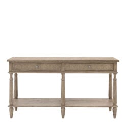 Rustic Country Farmhouse Light Mindy Wood Parquet 2 Drawer 2 Tier Large Console Table 150cm