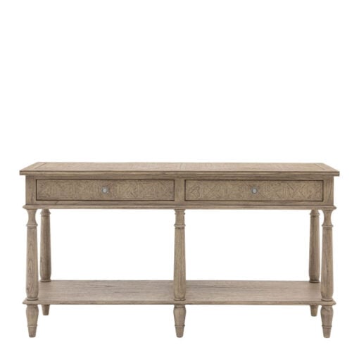 Rustic Country Farmhouse Light Mindy Wood Parquet 2 Drawer 2 Tier Large Console Table 150cm