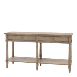 Rustic Country Farmhouse Light Mindy Wood Parquet 2 Drawer 2 Tier Large Console Table 150cm