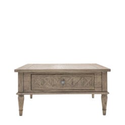 Rustic Country Farmhouse Light Mindy Wood Parquet 2 Drawer Square Coffee Table 90cm