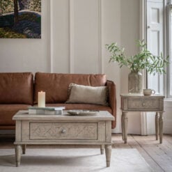 Rustic Country Farmhouse Light Mindy Wood Parquet 2 Drawer Square Coffee Table 90cm