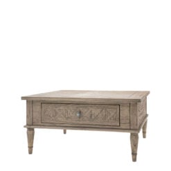 Rustic Country Farmhouse Light Mindy Wood Parquet 2 Drawer Square Coffee Table 90cm