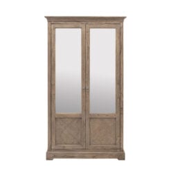 Rustic Country Farmhouse Light Mindy Wood Parquet 2 Mirrored Doors Large Wardrobe 195cm