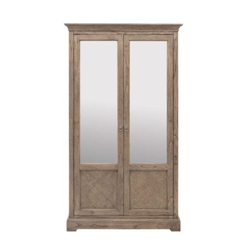 Rustic Country Farmhouse Light Mindy Wood Parquet 2 Mirrored Doors Large Wardrobe 195cm