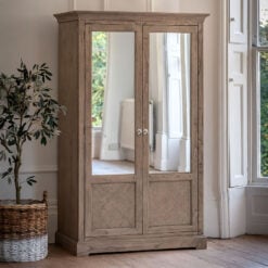 Rustic Country Farmhouse Light Mindy Wood Parquet 2 Mirrored Doors Large Wardrobe 195cm