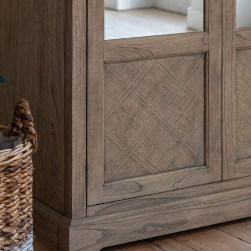 Rustic Country Farmhouse Light Mindy Wood Parquet 2 Mirrored Doors Large Wardrobe 195cm