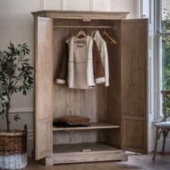 Rustic Country Farmhouse Light Mindy Wood Parquet 2 Mirrored Doors Large Wardrobe 195cm