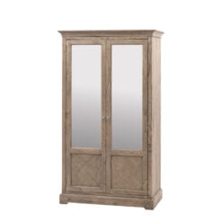 Rustic Country Farmhouse Light Mindy Wood Parquet 2 Mirrored Doors Large Wardrobe 195cm