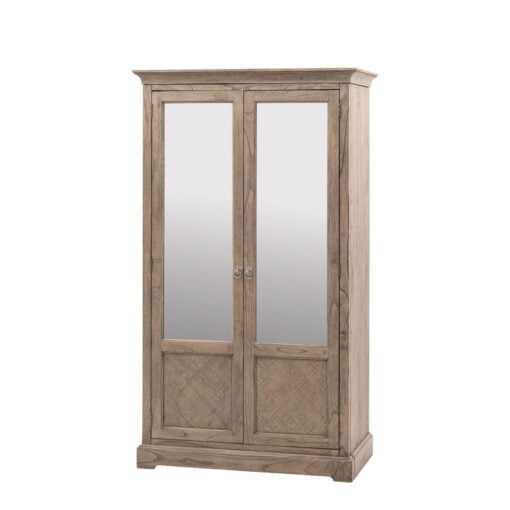 Rustic Country Farmhouse Light Mindy Wood Parquet 2 Mirrored Doors Large Wardrobe 195cm