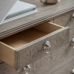 Rustic Country Farmhouse Light Mindy Wood Parquet 5 Drawer Chest Of Drawers