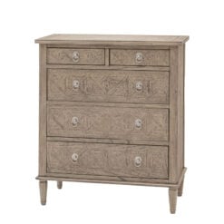 Rustic Country Farmhouse Light Mindy Wood Parquet 5 Drawer Chest Of Drawers