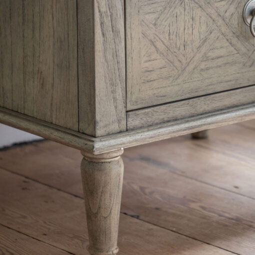 Rustic Country Farmhouse Light Mindy Wood Parquet 5 Drawer Tallboy Chest Of Drawers With Lift Top Vanity Mirror