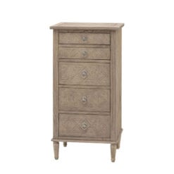 Rustic Country Farmhouse Light Mindy Wood Parquet 5 Drawer Tallboy Chest Of Drawers With Lift Top Vanity Mirror