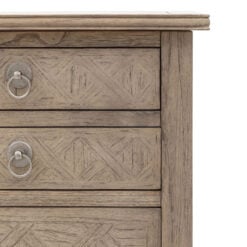 Rustic Country Farmhouse Light Mindy Wood Parquet 5 Drawer Tallboy Chest Of Drawers With Lift Top Vanity Mirror