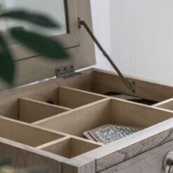 Rustic Country Farmhouse Light Mindy Wood Parquet 5 Drawer Tallboy Chest Of Drawers With Lift Top Vanity Mirror