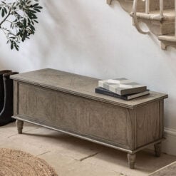 Rustic Country Farmhouse Light Mindy Wood Parquet Trunk Lift Top Storage Hallway Bedroom Bench 130cm