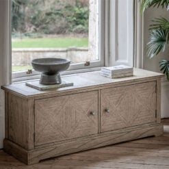 Rustic Country Farmhouse Light Mindy Wood Parquet 2 Door Large TV Stand Media Unit 130cm